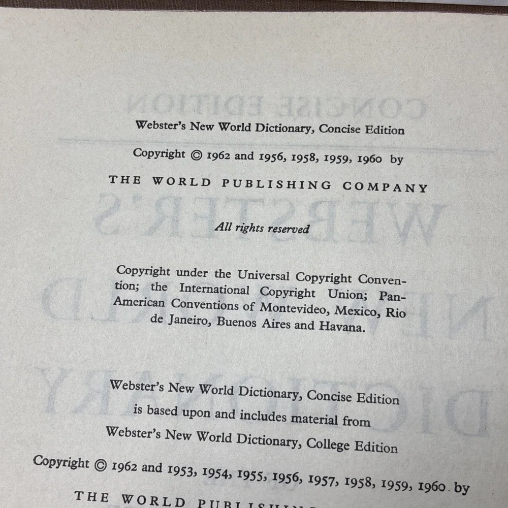 webster Concise Edition new world dictionary Of The American Language Vtg 1962